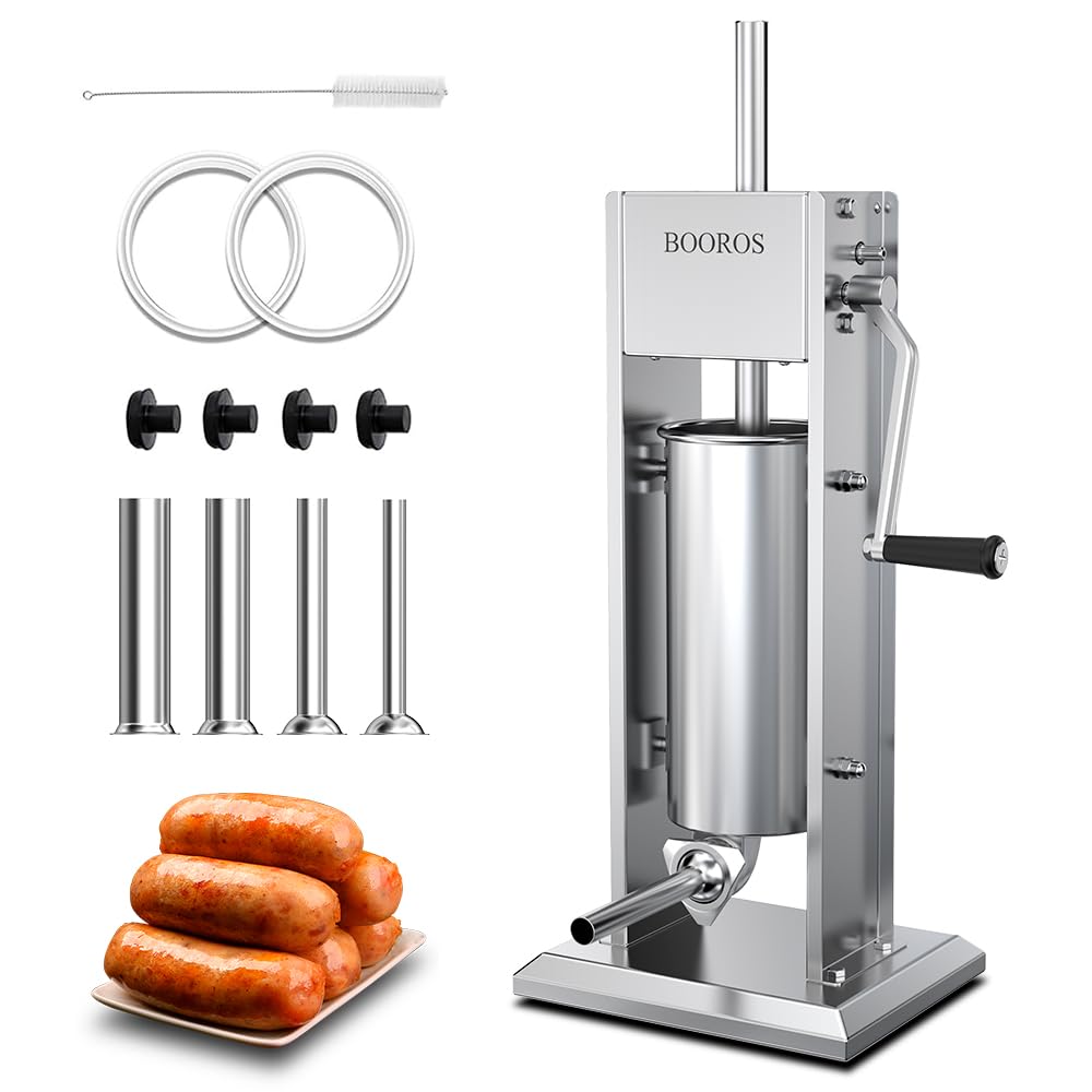 Manual Sausage Stuffer, 11Lbs/5L Meat Stuffer, 4 Stuffing Tubes Q3651