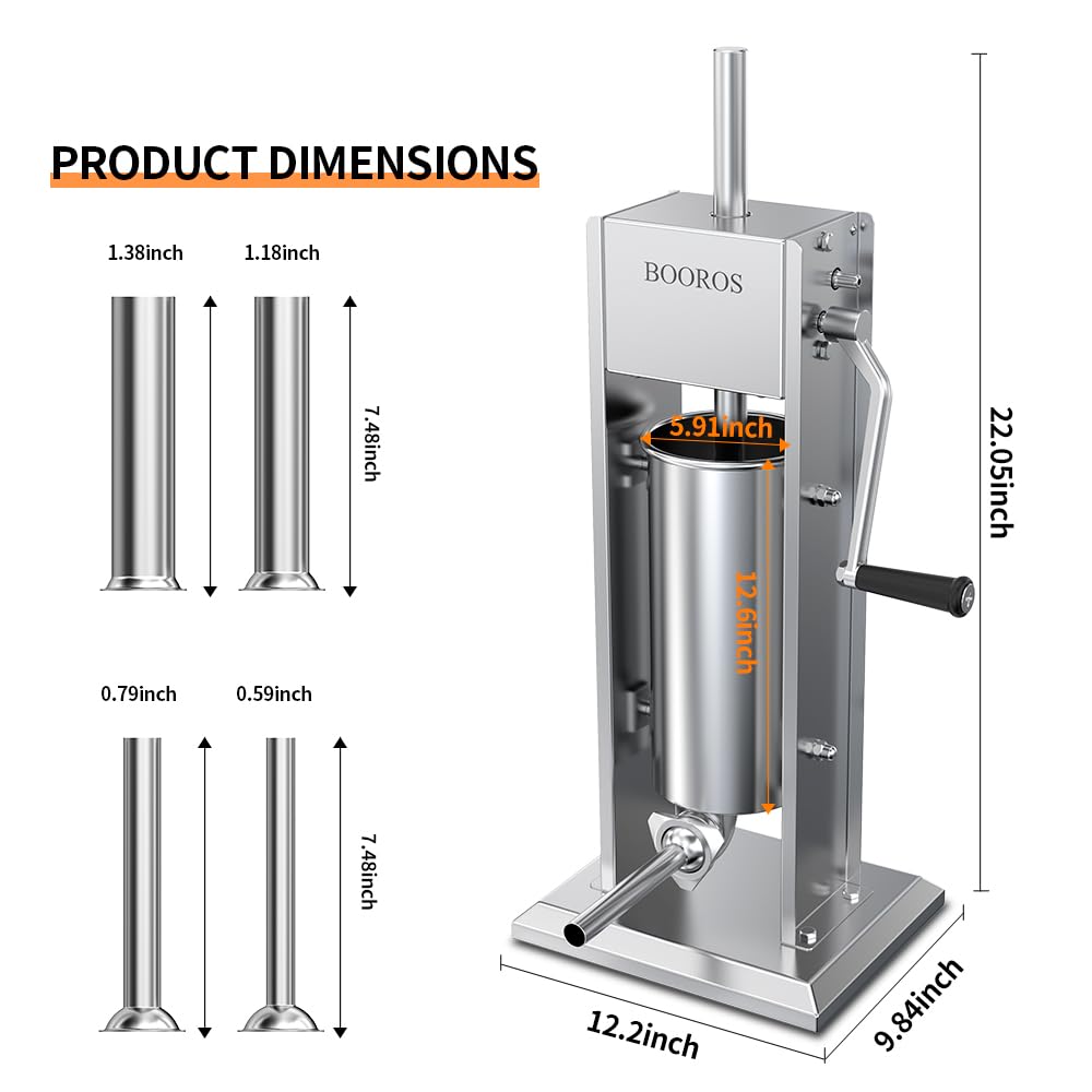 Manual Sausage Stuffer, 11Lbs/5L Meat Stuffer, 4 Stuffing Tubes Q3651