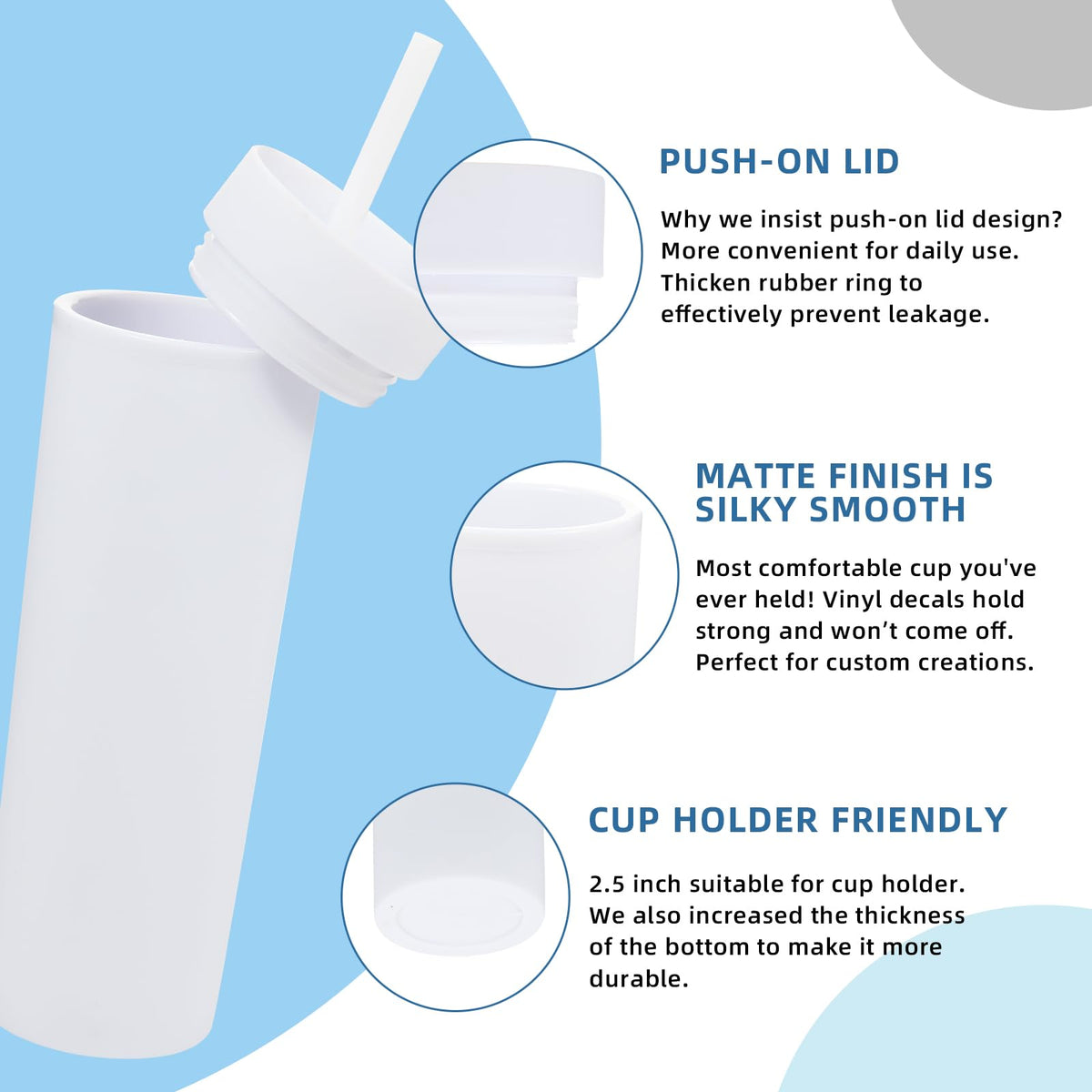 16oz Plastic Skinny Tumbler with Lid and Straw 8 Pack L73315
