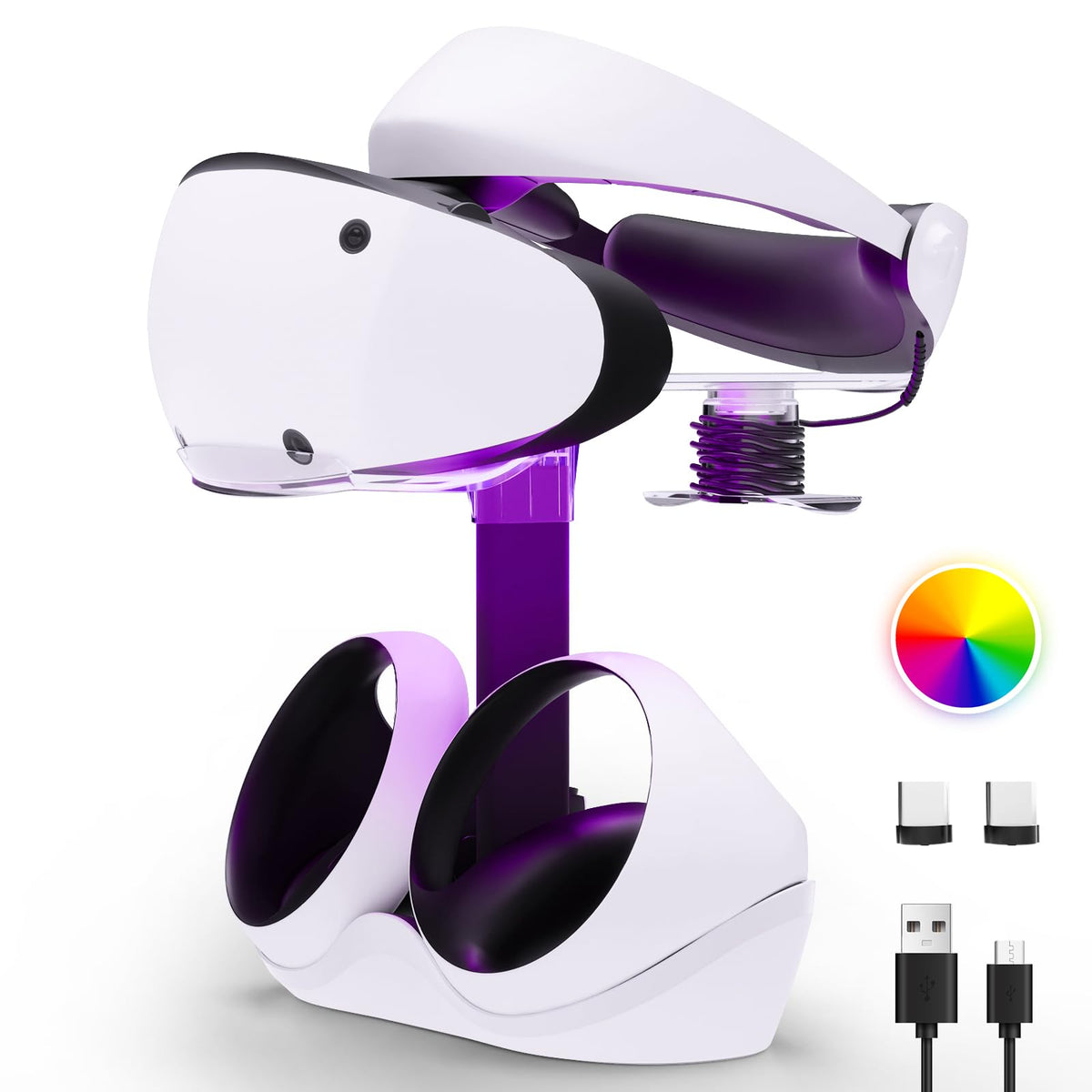 Charging Station with 7 RGB Light, Headset Display Stand, Dual Controllers Charger Dock M9024