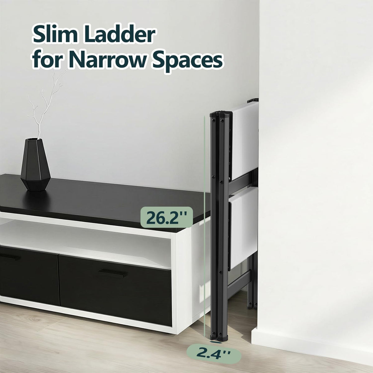 2 Step Ladder, Foldable Step Stool, 300lbs Load, Black & White F6815