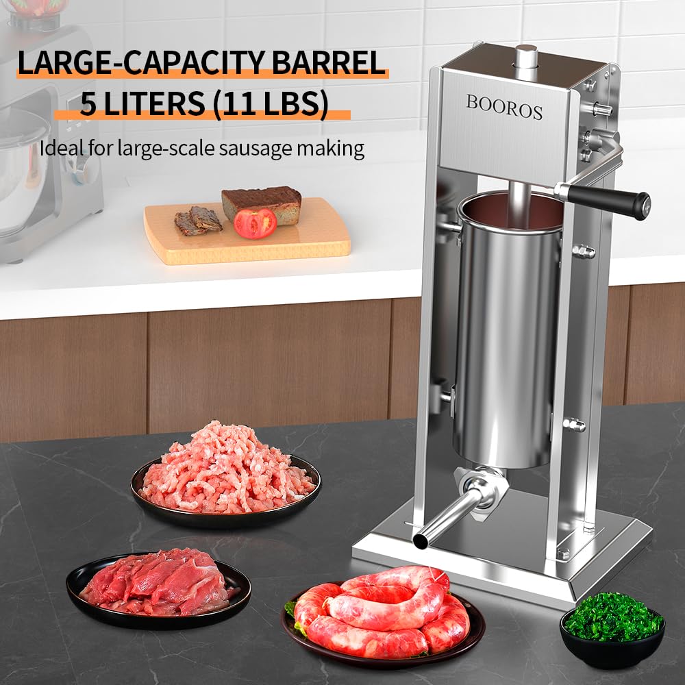 Manual Sausage Stuffer, 11Lbs/5L Meat Stuffer, 4 Stuffing Tubes Q3651