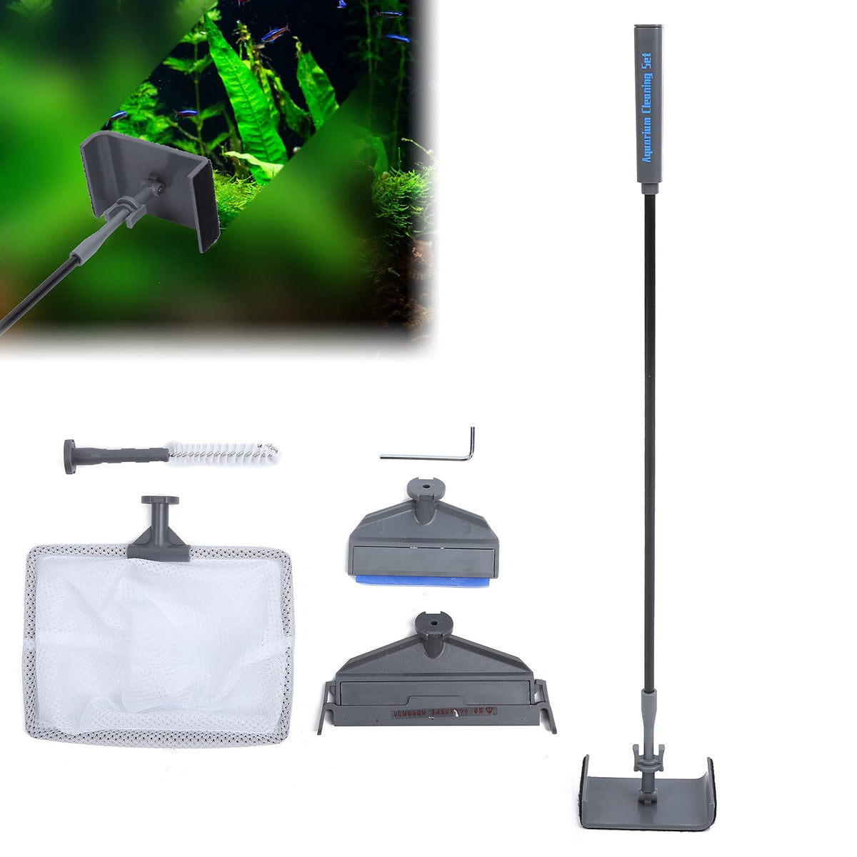 5 in 1 Aquarium Cleaning Kit with Telescopic Rod and Brushes E333