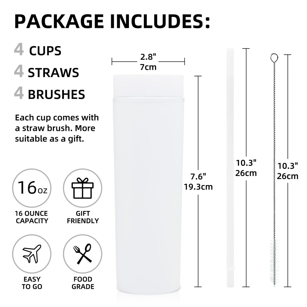 16oz Plastic Skinny Tumbler with Lid and Straw 8 Pack L73315