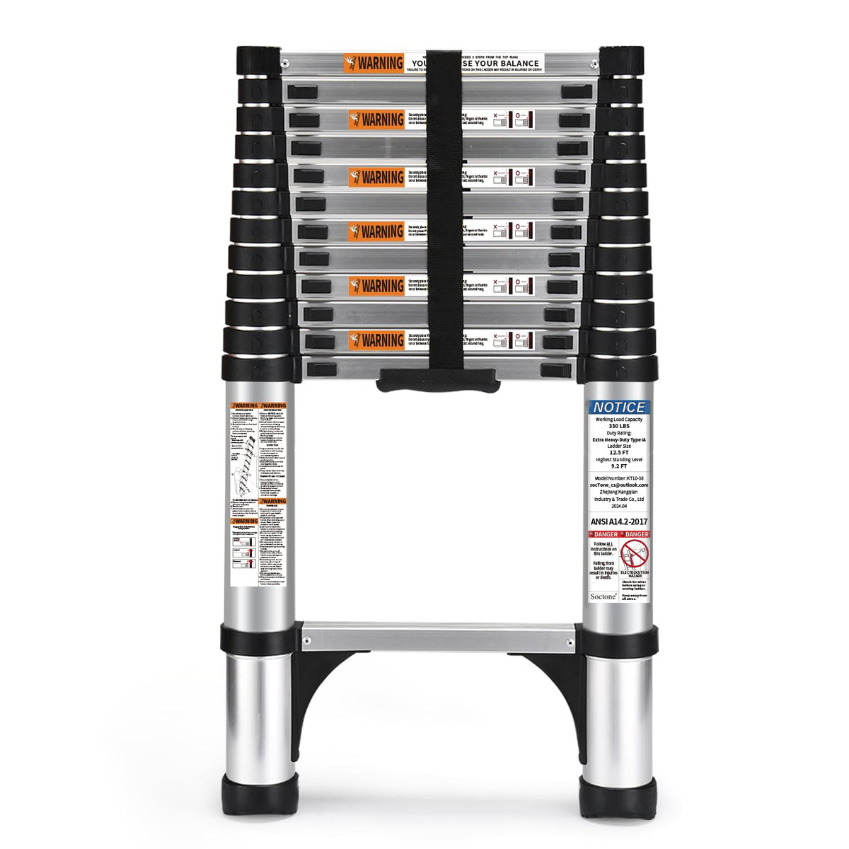 12.5 FT Aluminum Telescoping Ladder 330lbs A4792