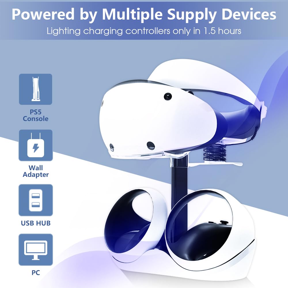 Charging Station with 7 RGB Light, Headset Display Stand, Dual Controllers Charger Dock M9024