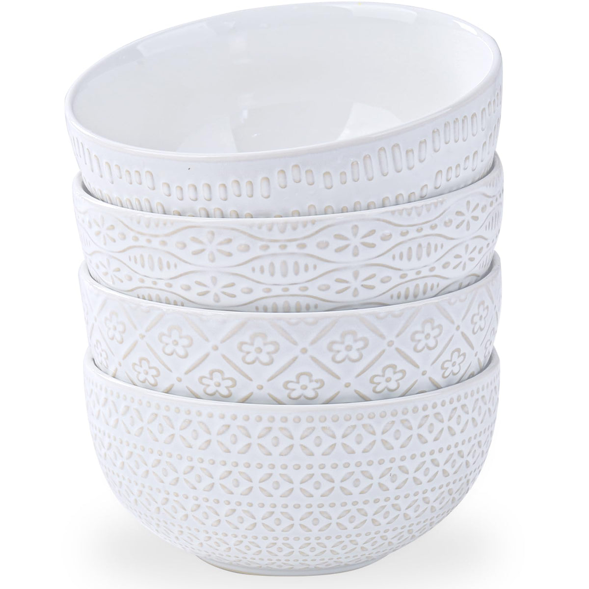 40 OZ Ceramic Bowls Set of 4, 6.7 Inch White T408626