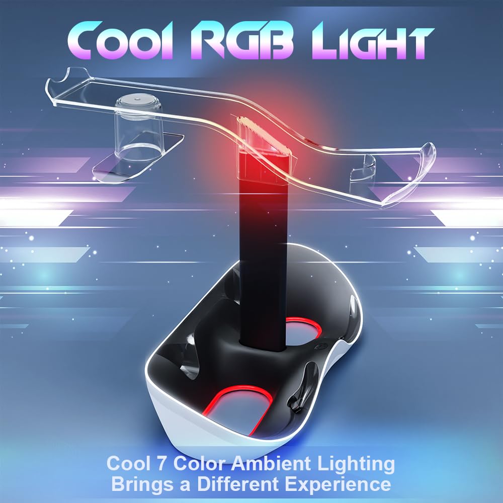 Charging Station with 7 RGB Light, Headset Display Stand, Dual Controllers Charger Dock M9024