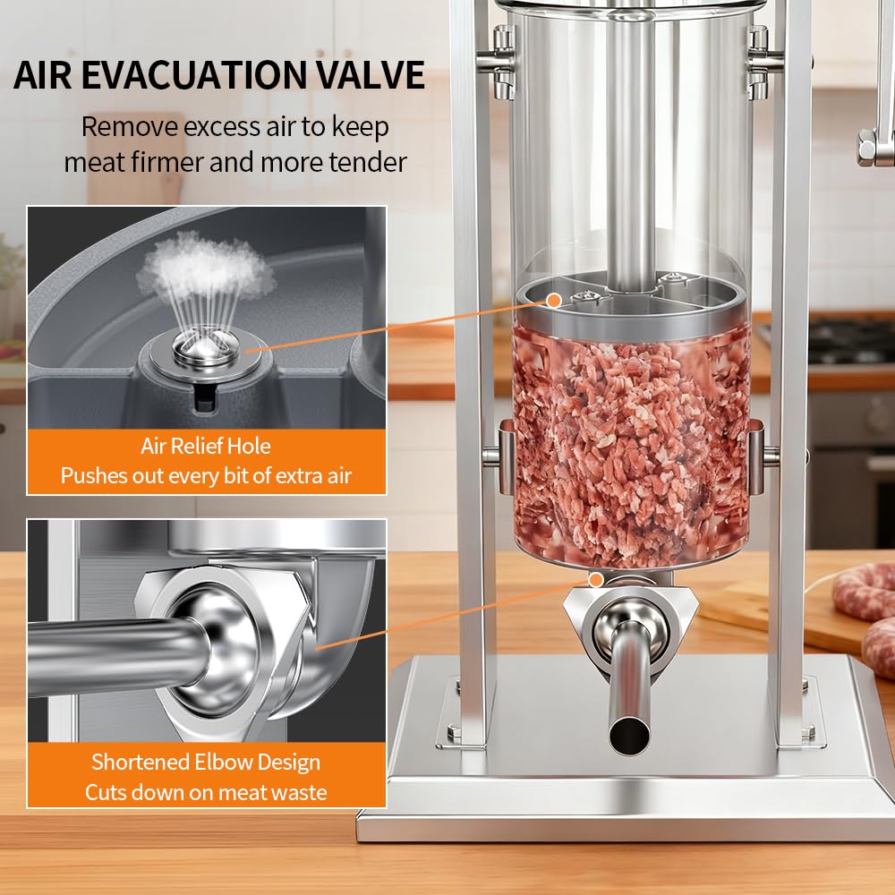 Manual Sausage Stuffer, 11Lbs/5L Meat Stuffer, 4 Stuffing Tubes Q3651