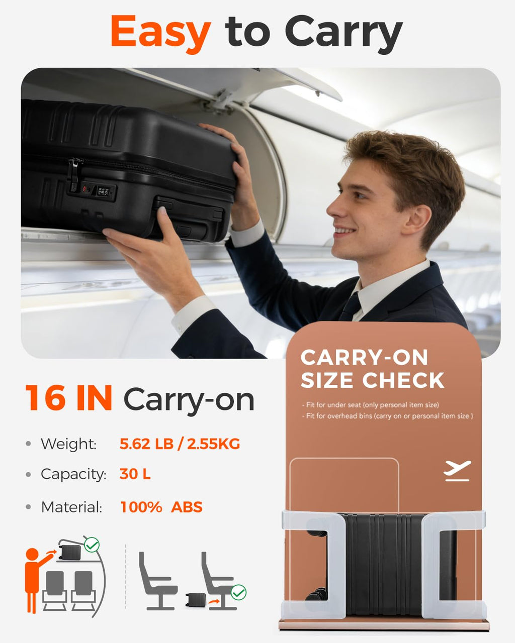 16 Inch Underseat Carry On Luggage Y14659