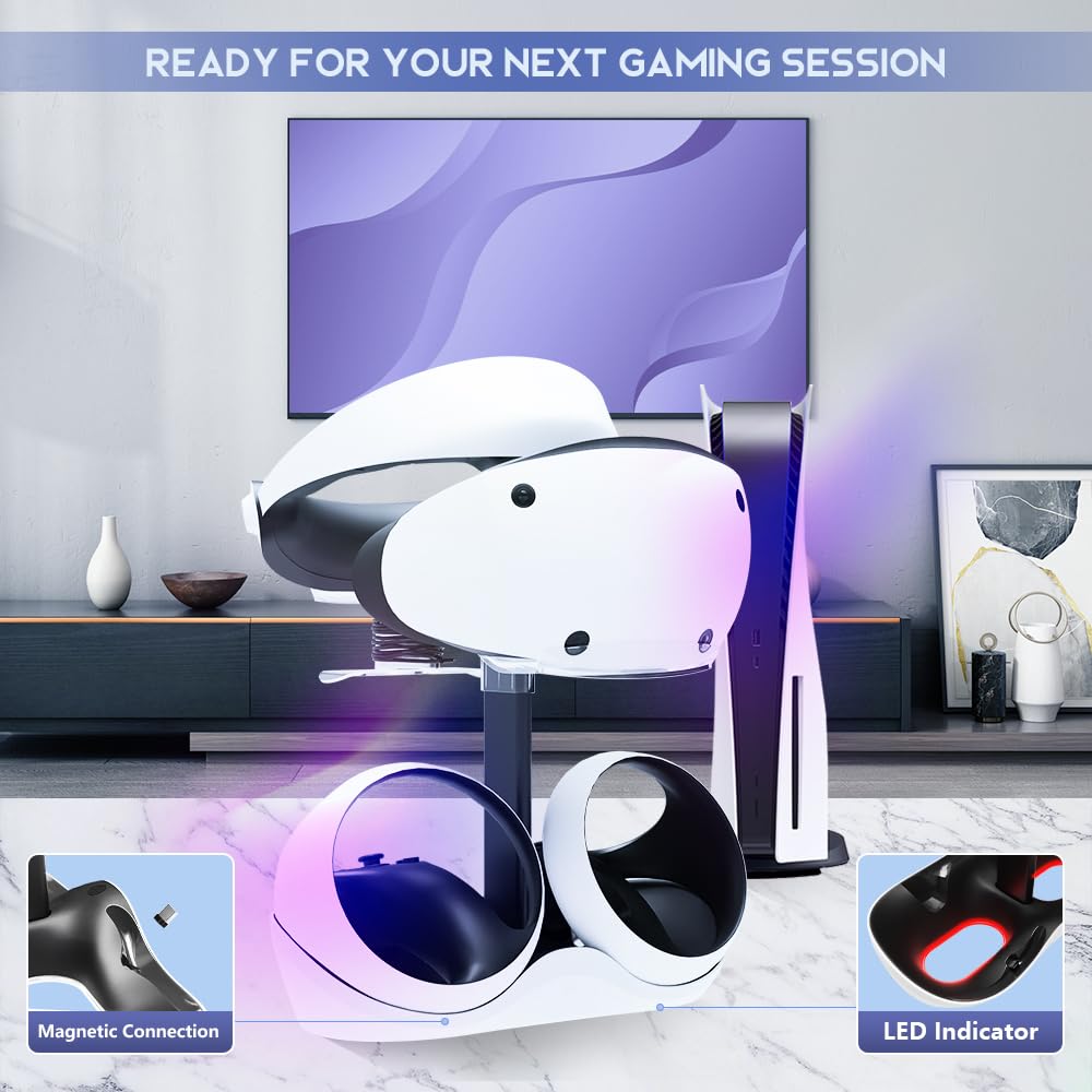 Charging Station with 7 RGB Light, Headset Display Stand, Dual Controllers Charger Dock M9024