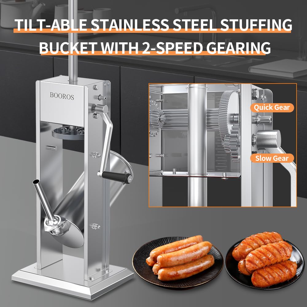 Manual Sausage Stuffer, 11Lbs/5L Meat Stuffer, 4 Stuffing Tubes Q3651
