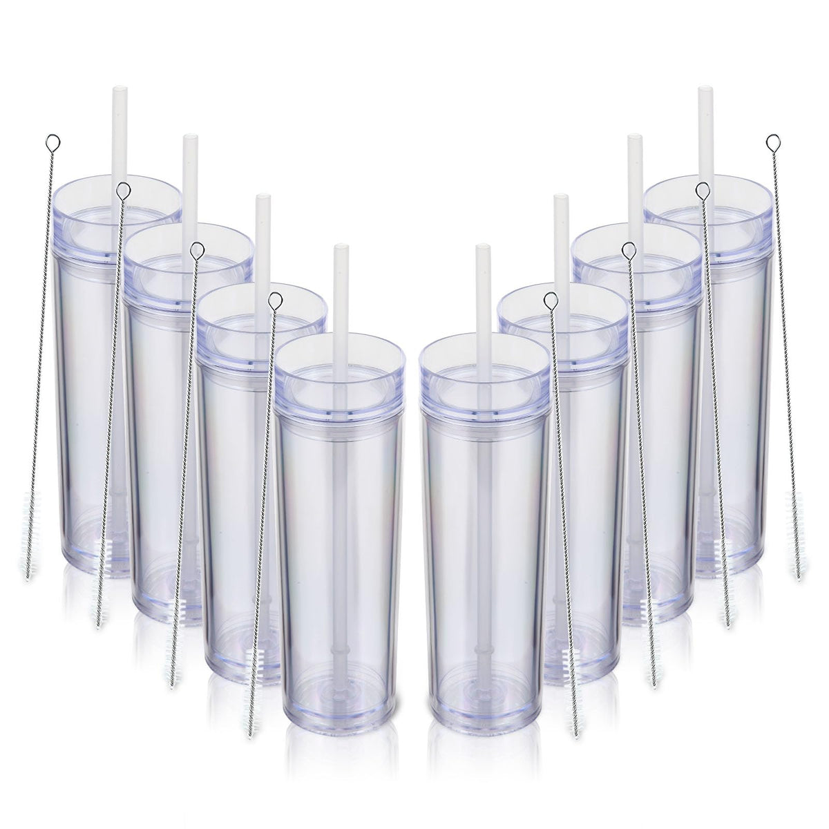 16oz Plastic Skinny Tumbler with Lid and Straw 8 Pack L73315