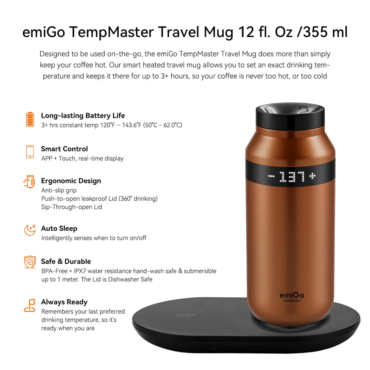 12 oz App Ctrl Heated Mug U3809