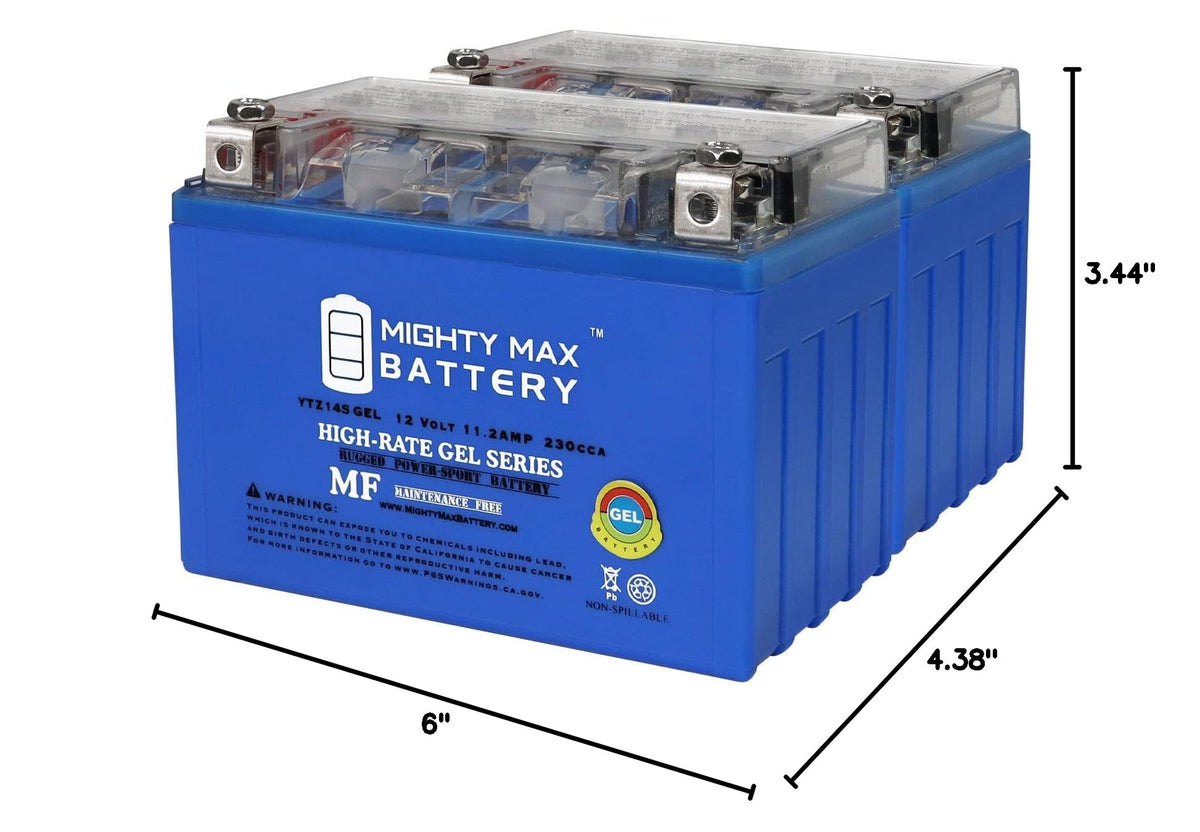 12 Volt 11.2 AH GEL Type 230 CCA Rechargeable Maintenance Free SLA AGM Motorcycle Battery Pack of 2 F41221