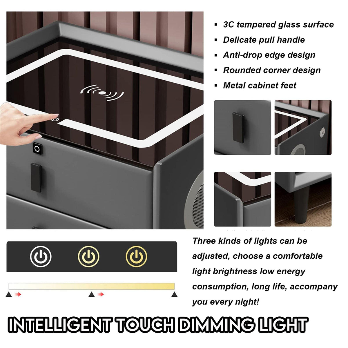3-Color LED Nightstand with Wireless Charging Station and USB Q3777