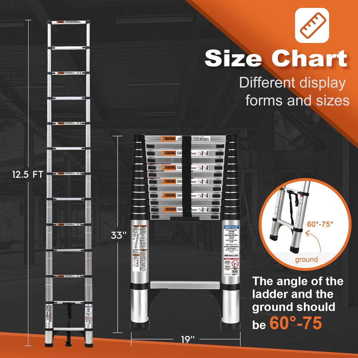 12.5 FT Aluminum Telescoping Ladder 330lbs A4792