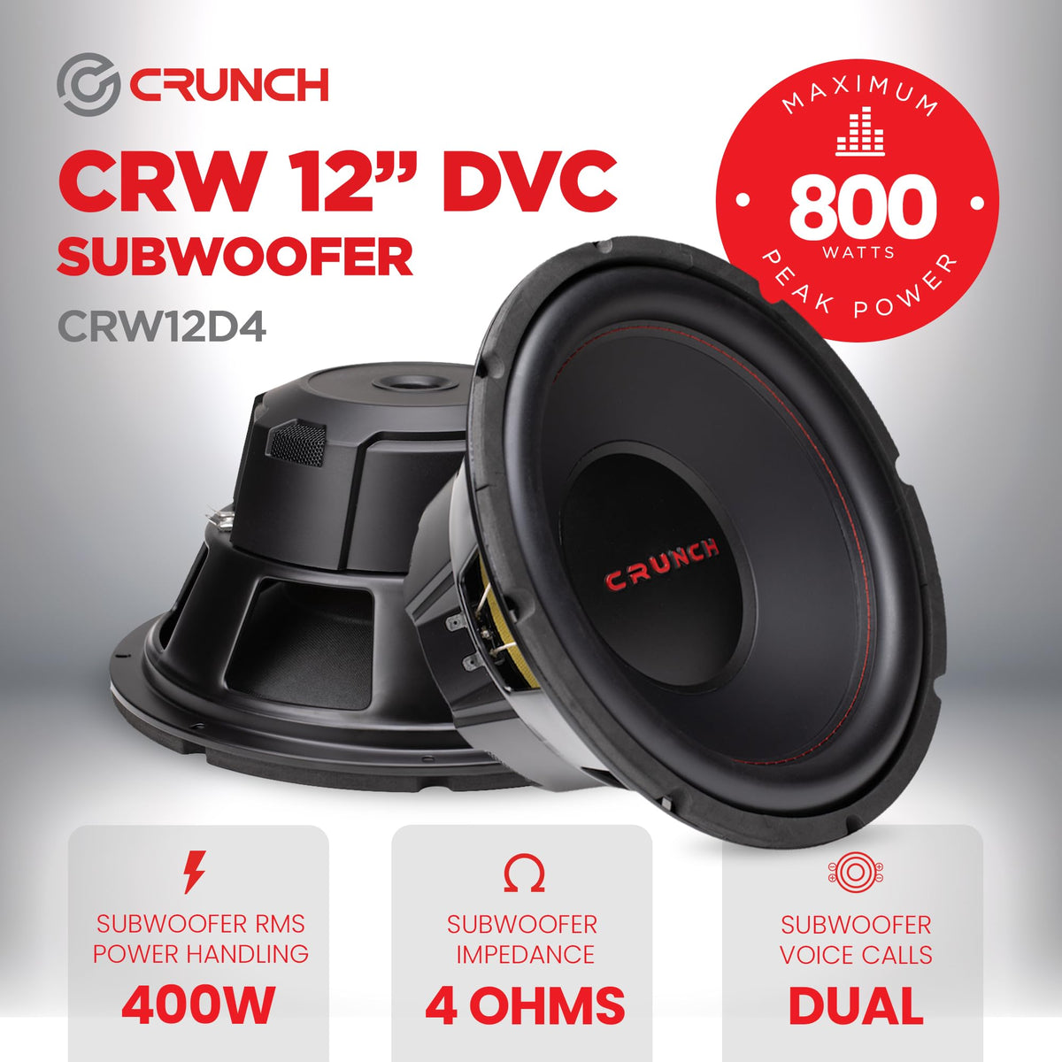 12 Inch 800 Watt 4 Ohm Dual Voice Coil Car Subwoofer Z702