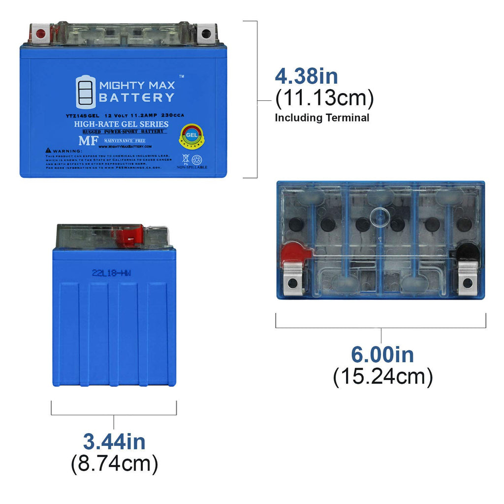12 Volt 11.2 AH GEL Type 230 CCA Rechargeable Maintenance Free SLA AGM Motorcycle Battery Pack of 2 F41221