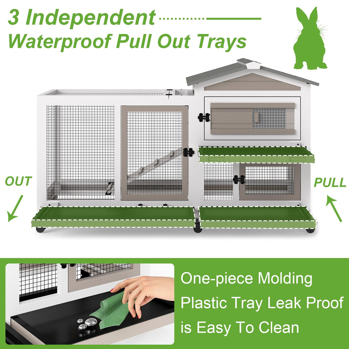2 Story Wooden Rabbit Hutch with 6 Lockable Wheels O9920