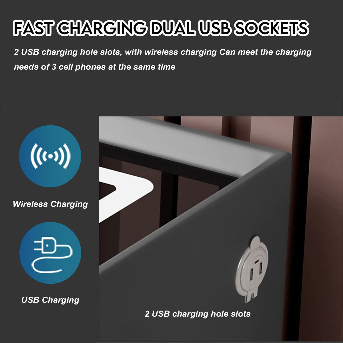3-Color LED Nightstand with Wireless Charging Station and USB Q3777