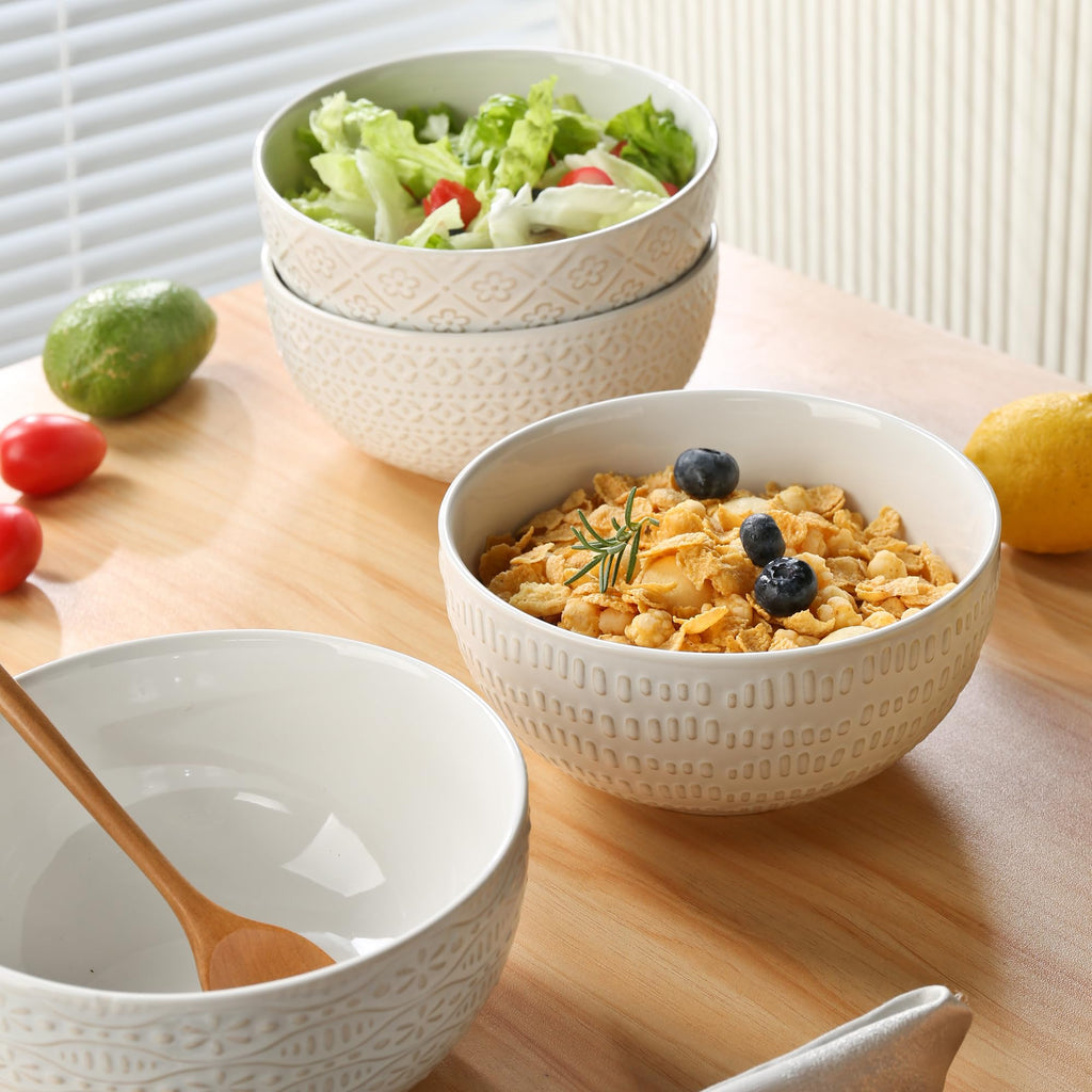 40 OZ Ceramic Bowls Set of 4, 6.7 Inch White T408626
