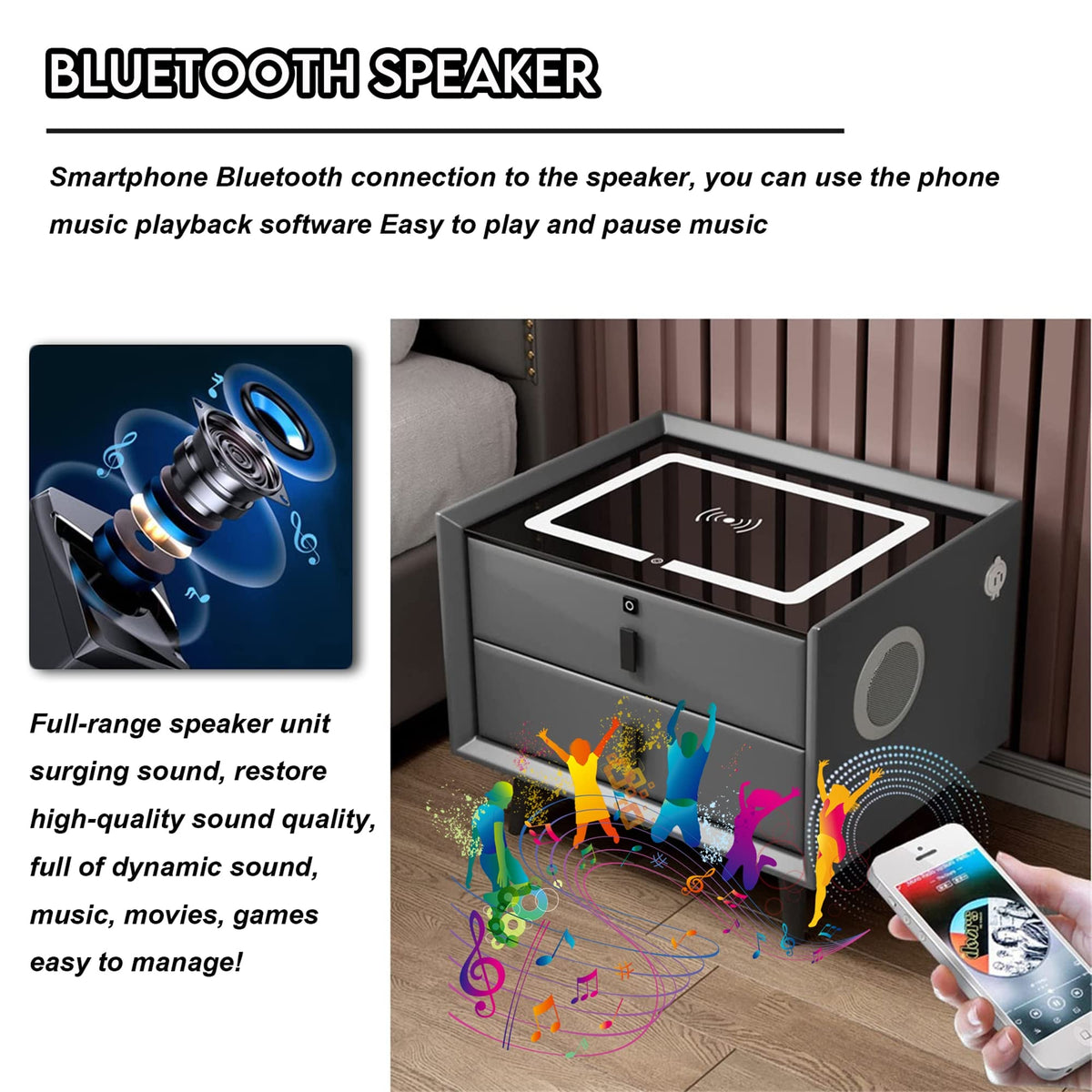 3-Color LED Nightstand with Wireless Charging Station and USB Q3777