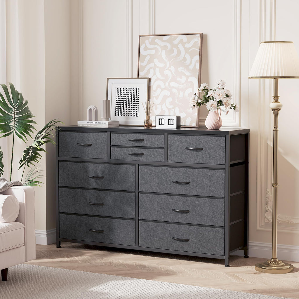 10 Drawer Fabric Dresser with Wood Top I41148