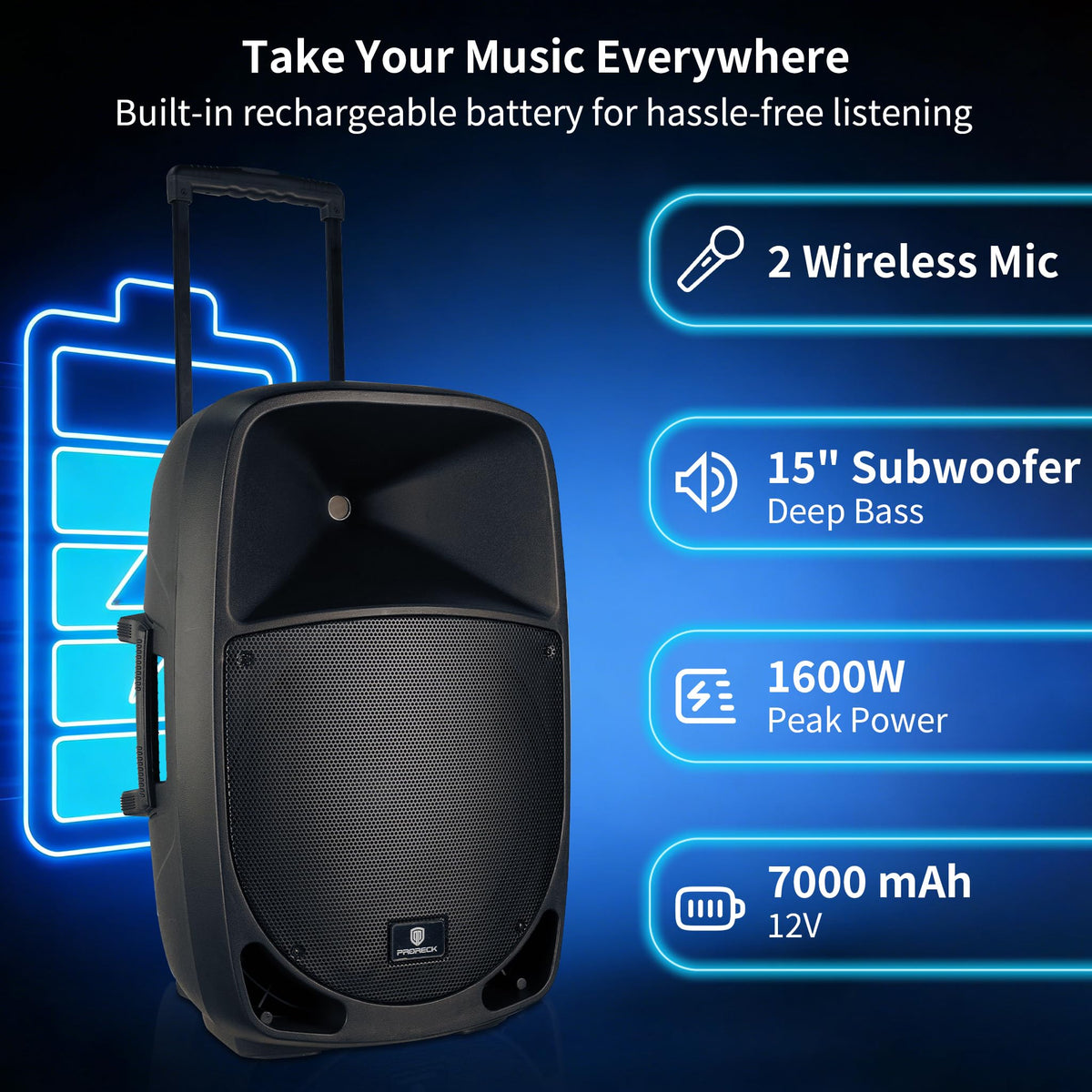 1600W 2-Way Rechargeable Powered PA Speaker System with Bluetooth P73358
