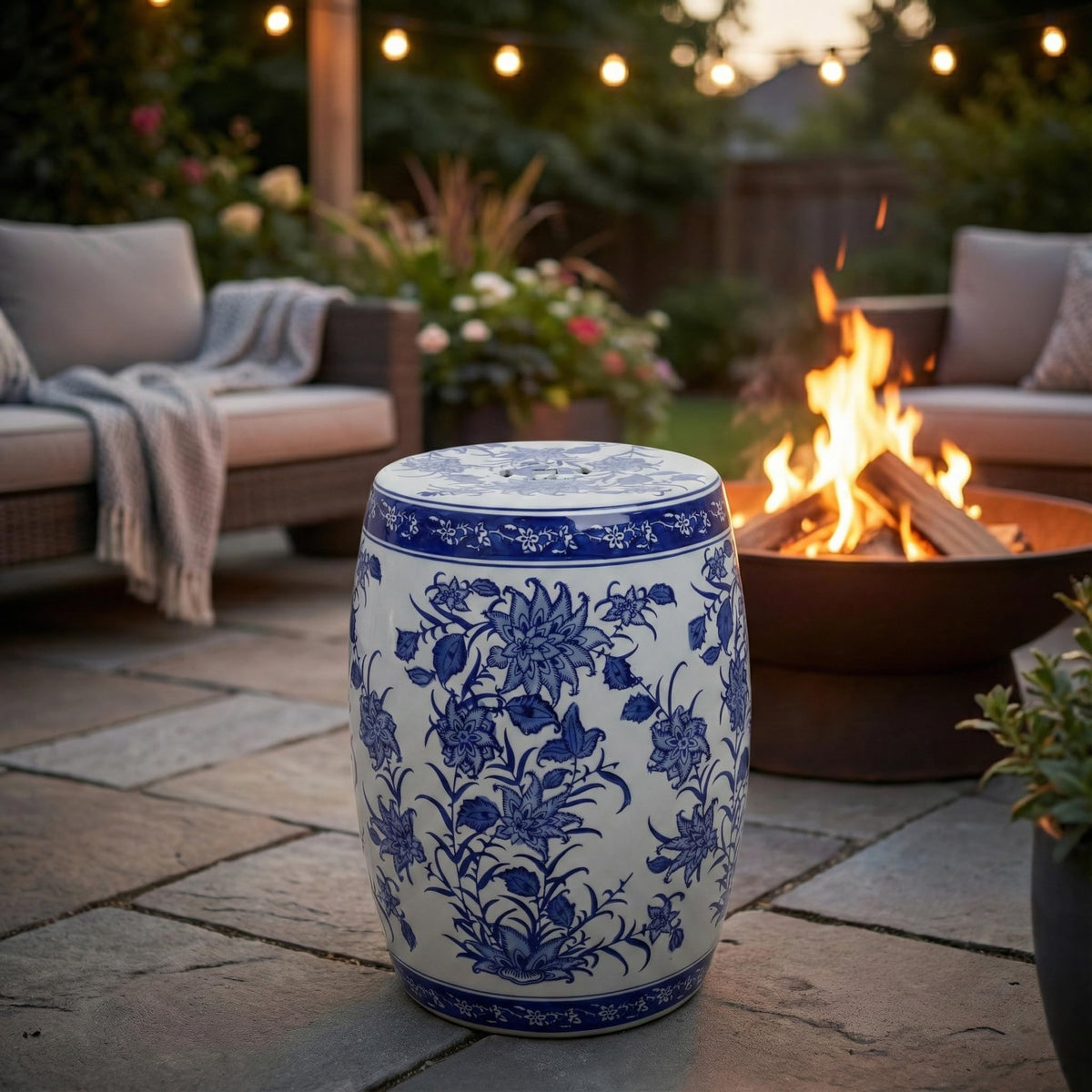 Ceramic Floral Pattern Stool X321