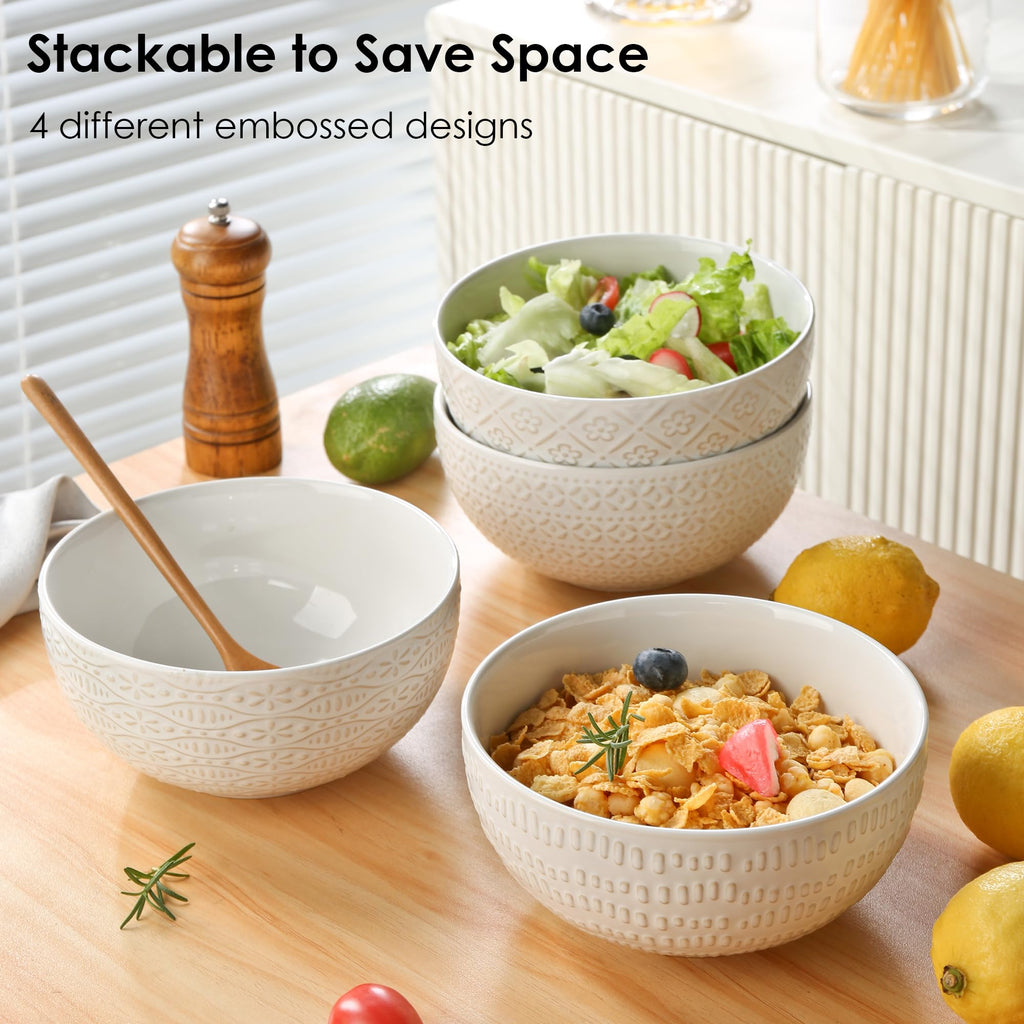 40 OZ Ceramic Bowls Set of 4, 6.7 Inch White T408626