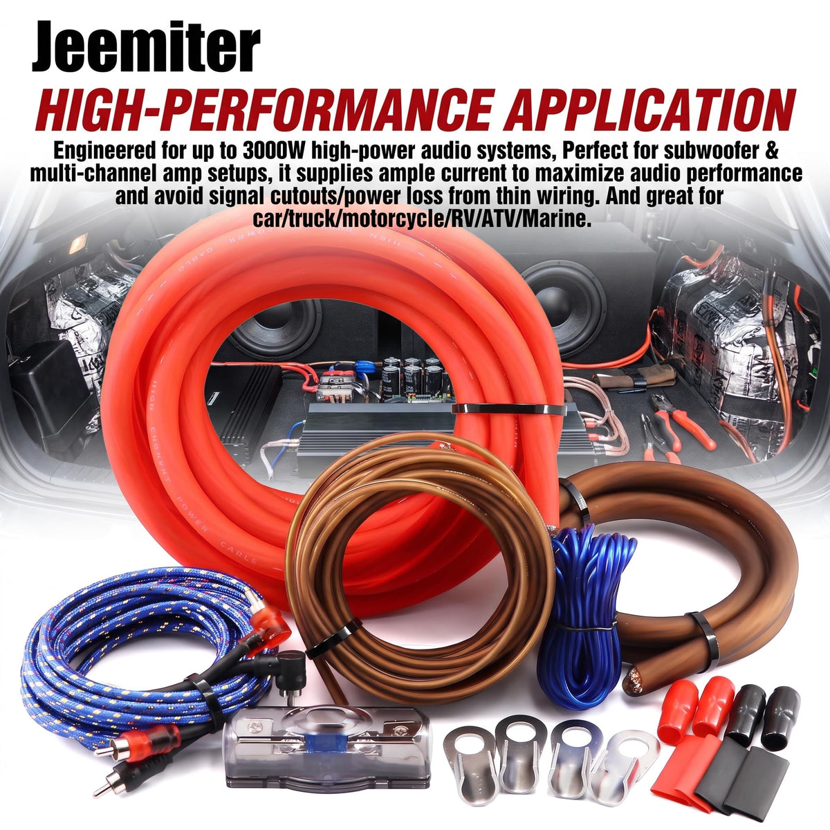 0 Gauge 3000W Amp Wiring Kit with 100A AGU Fuse M386757
