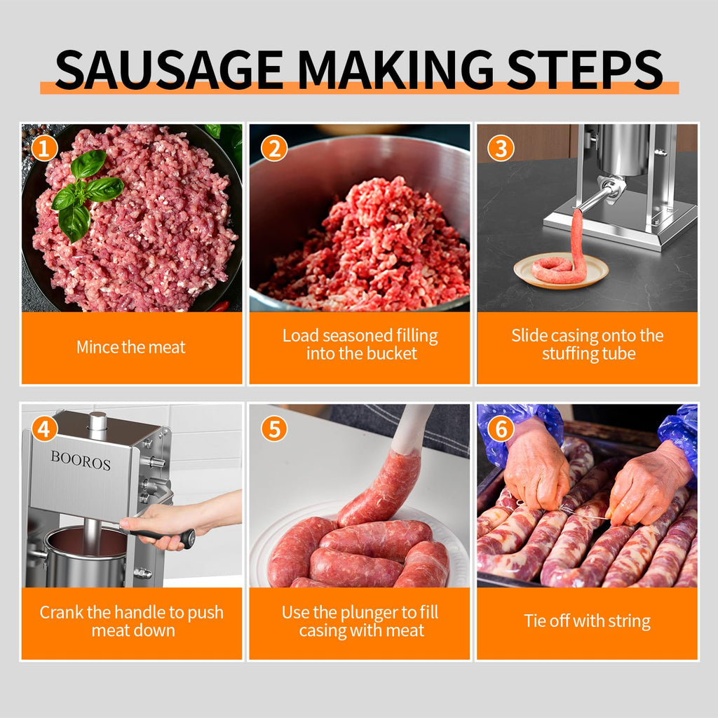 Manual Sausage Stuffer, 11Lbs/5L Meat Stuffer, 4 Stuffing Tubes Q3651
