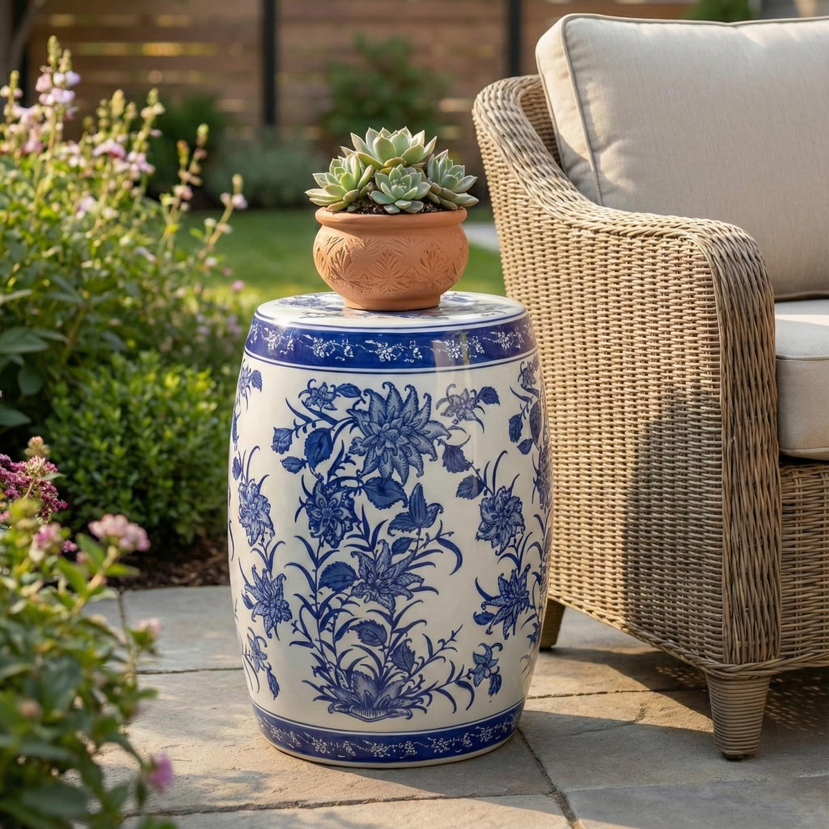 Ceramic Floral Pattern Stool X321