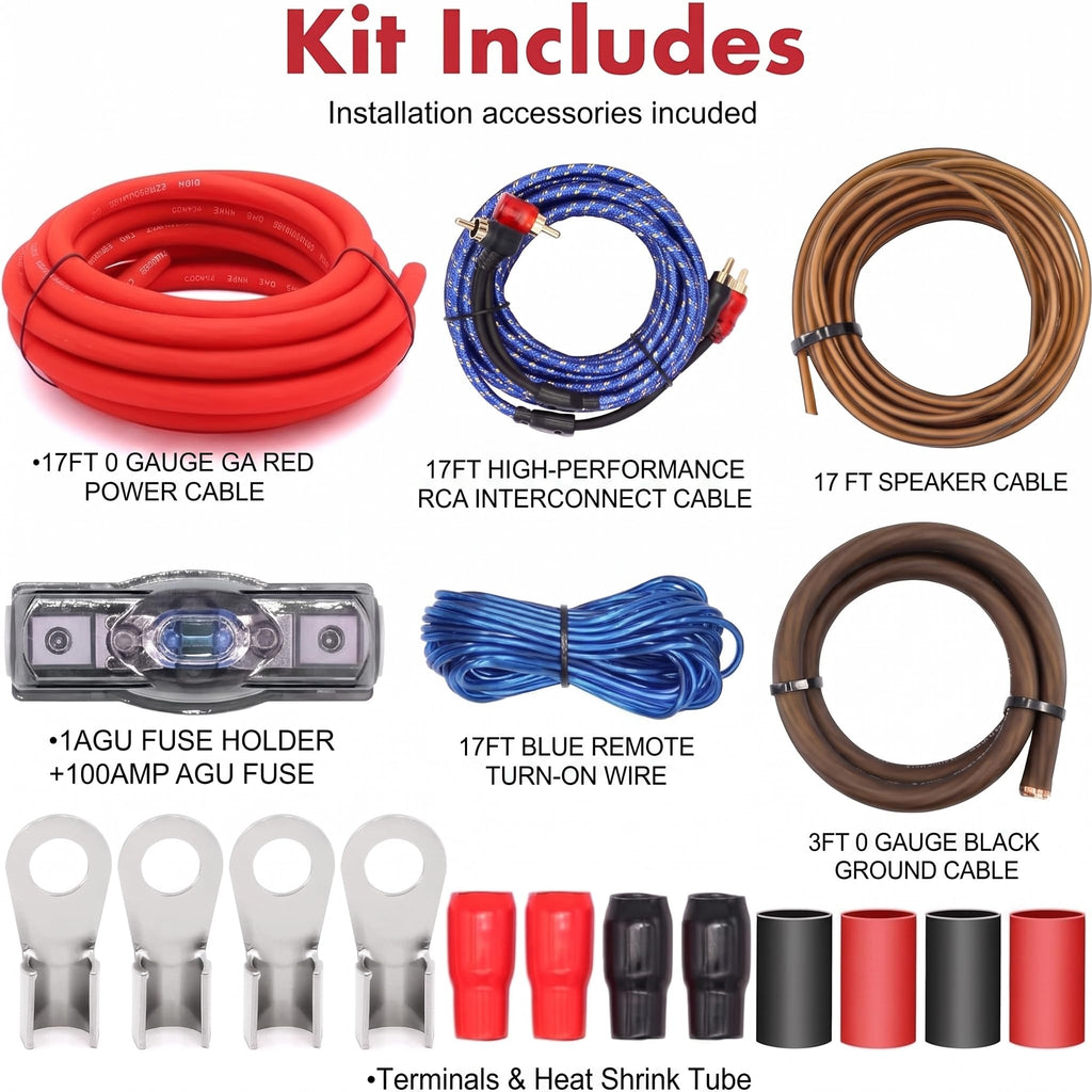 0 Gauge 3000W Amp Wiring Kit with 100A AGU Fuse M386757