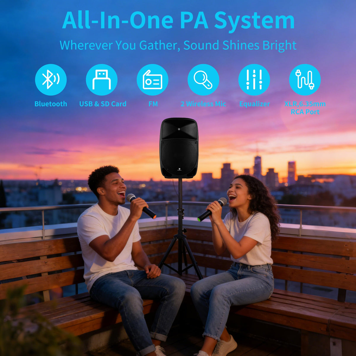 1600W 2-Way Rechargeable Powered PA Speaker System with Bluetooth P73358
