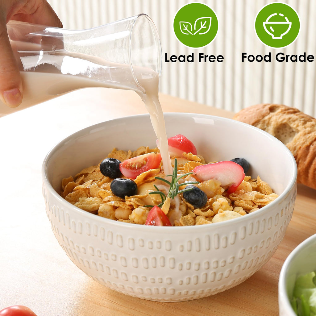 40 OZ Ceramic Bowls Set of 4, 6.7 Inch White T408626