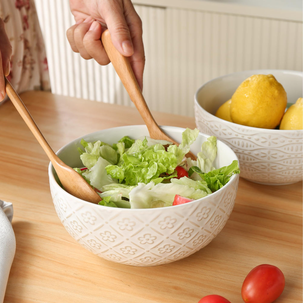 40 OZ Ceramic Bowls Set of 4, 6.7 Inch White T408626