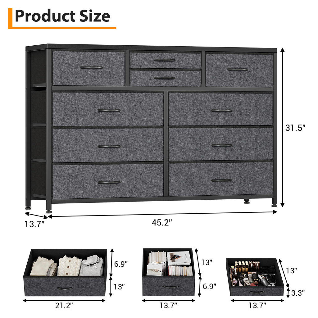 10 Drawer Fabric Dresser with Wood Top I41148