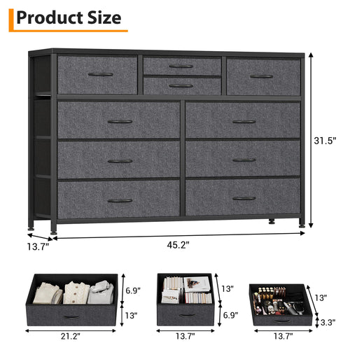 10 Drawer Fabric Dresser with Wood Top I41148