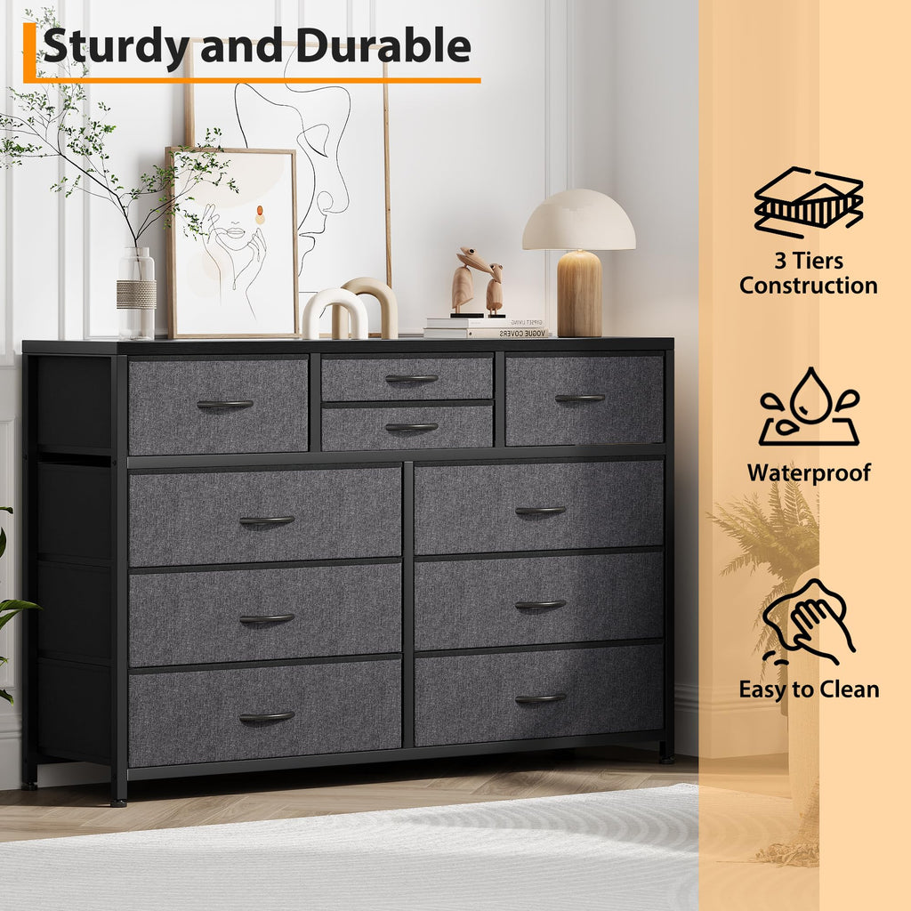 10 Drawer Fabric Dresser with Wood Top I41148