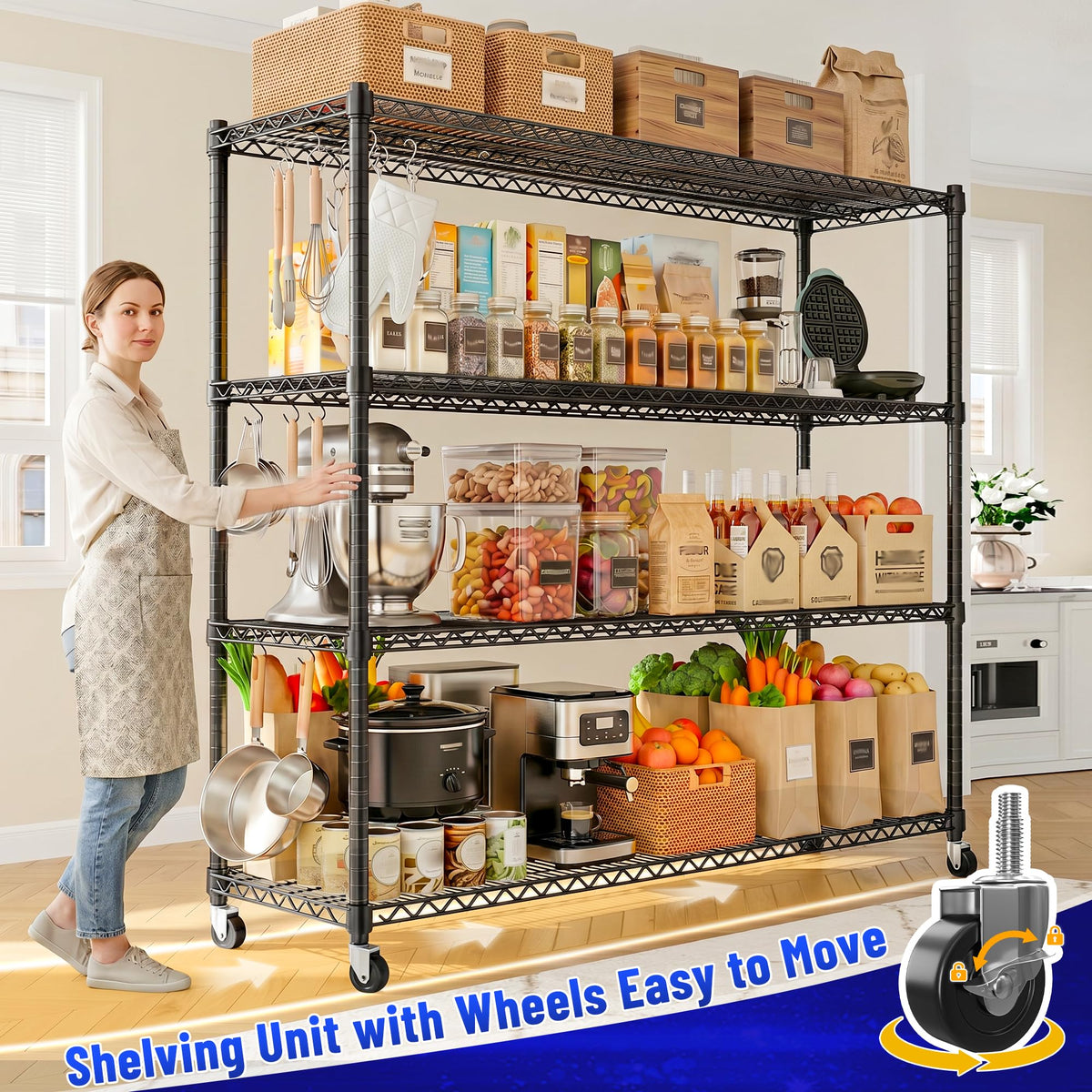 4-Tier Heavy Duty Shelving with Wheels D692174