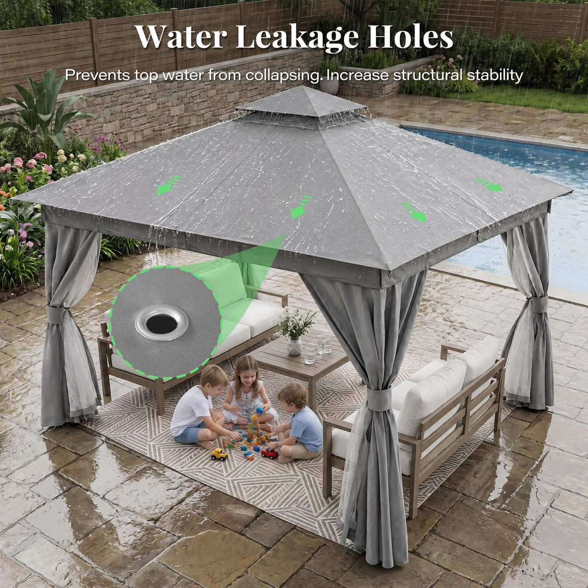 12x12 Gazebo Canopy with Netting, Curtains & Double Roof L94149